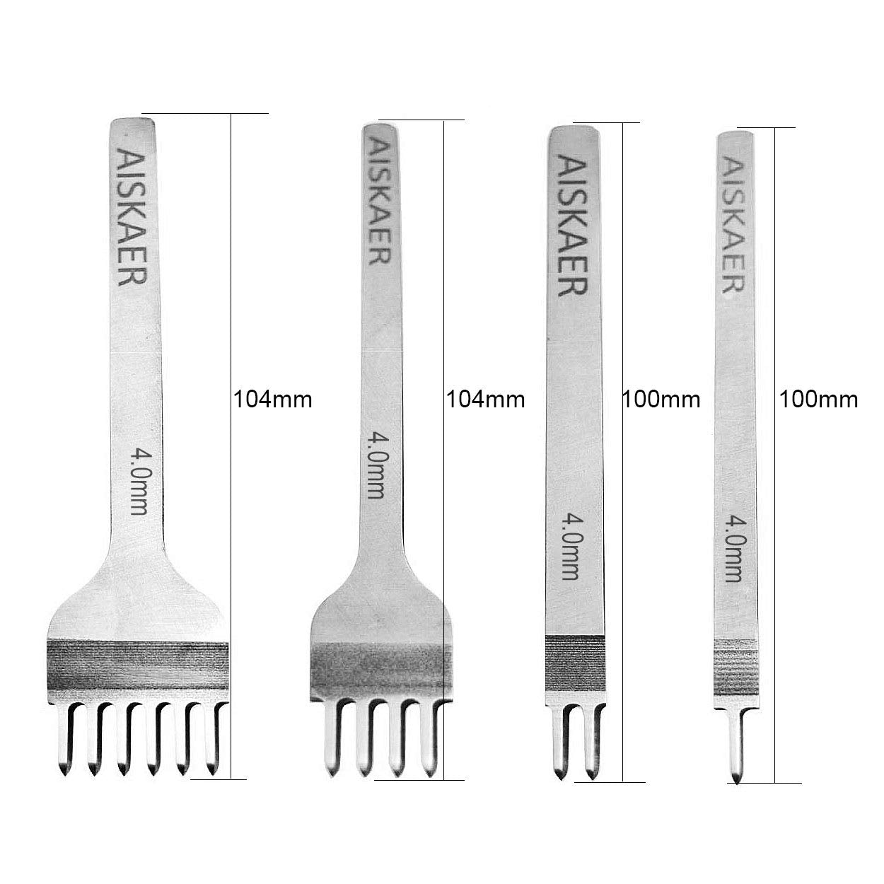 Aiskaer Leather Stitching Punch Set, Diamond Chisel Tools, 4mm White Steel 1/2/4/6 Prong for Leather Craft DIY