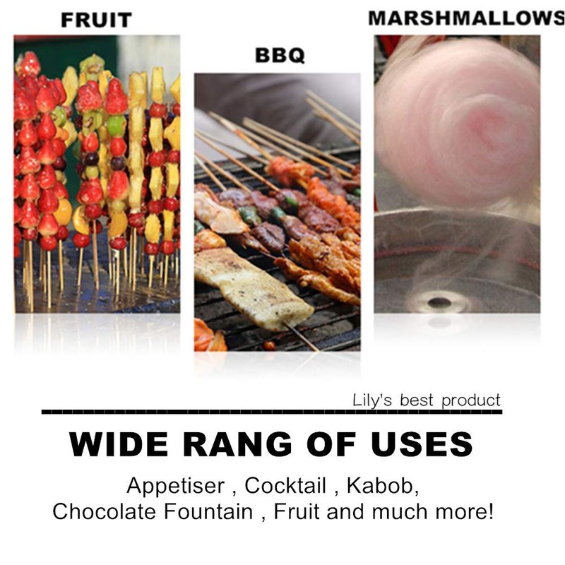 8" Natural Bamboo Skewers for BBQ,Appetiser,Fruit,Cocktail,Kabob,Chocolate Fountain,Grilling,Barbecue,Kitchen,Crafting and Party. Φ=4mm, More Size Choices 6"/10"/12"/14"/16"/17.5"/30"/36"(1000 PCS)