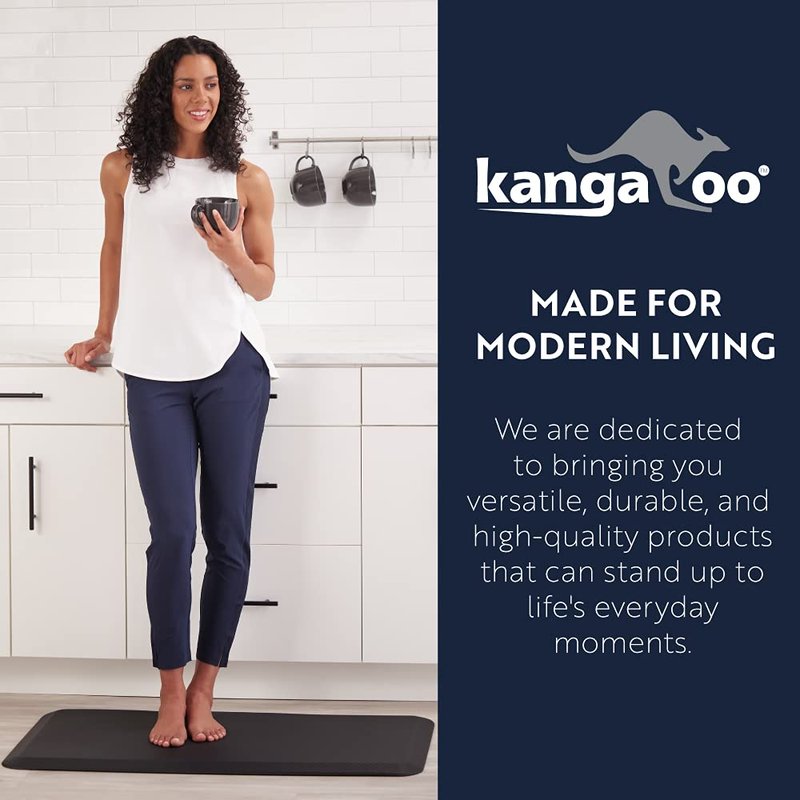 KANGAROO Anti Fatigue Mats for Kitchen Floor, 3/4 Inch Thick Cushioned Ergonomic Mat, Reduce Foot Pressure, Waterproof Comfort Rug for Under Sinks, Office Standing Desk, Store Floors, 20x32 Black