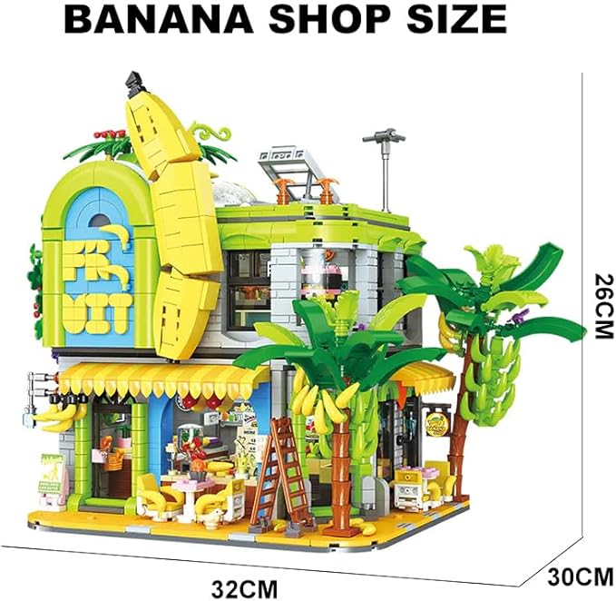 Banana Shop Building Blocks MOC Creative Fruit Store Architecture Toy Set with LED Light STEM Construction Toy Gift Idea for Adults & Teens(2165 PCS)