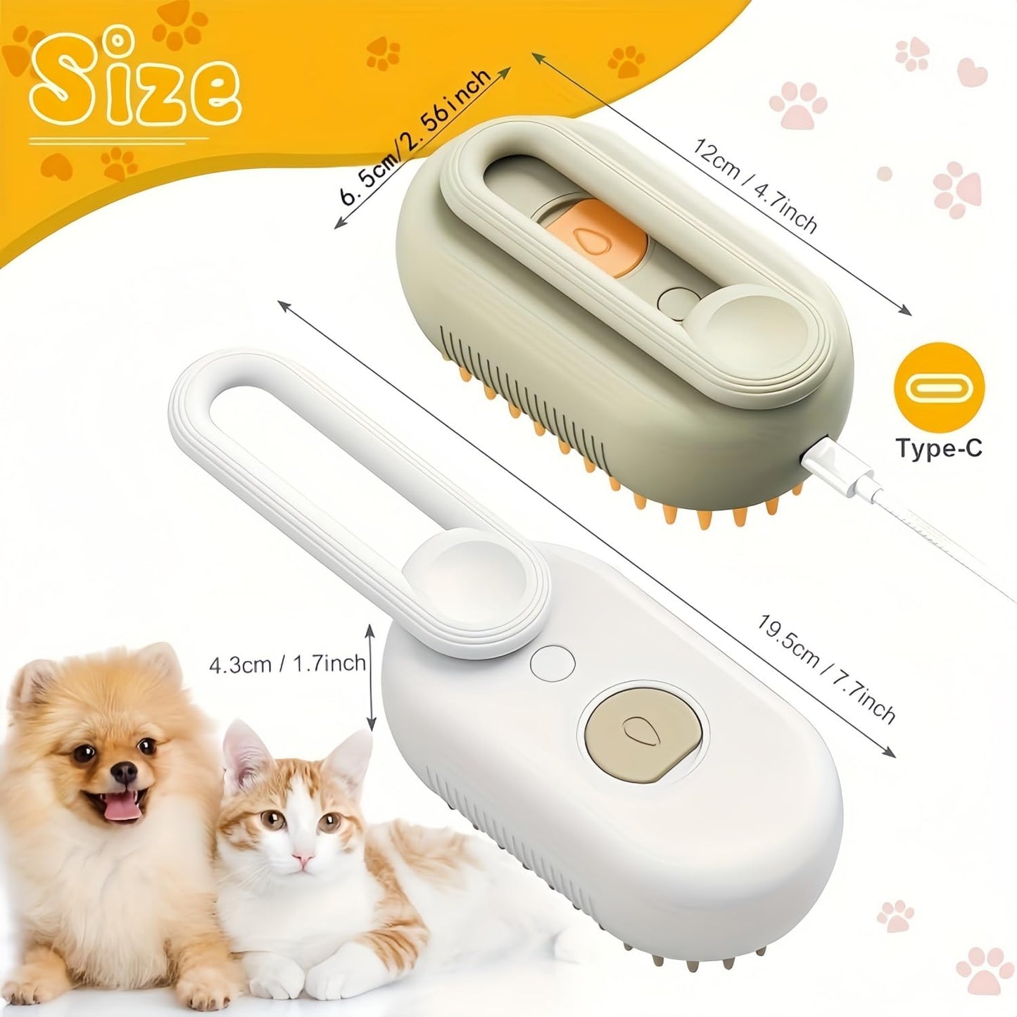 Cloud Care Cat Brush,Cat Hair Steam Brush for Shedding, 2024 Best Cat Steam Brush, Pet Steam Brush, 3-in-1 Self-Cleaning Cat Brush with 360° Rotating Arm, Detachable Silicone Bristle Head (Brown)