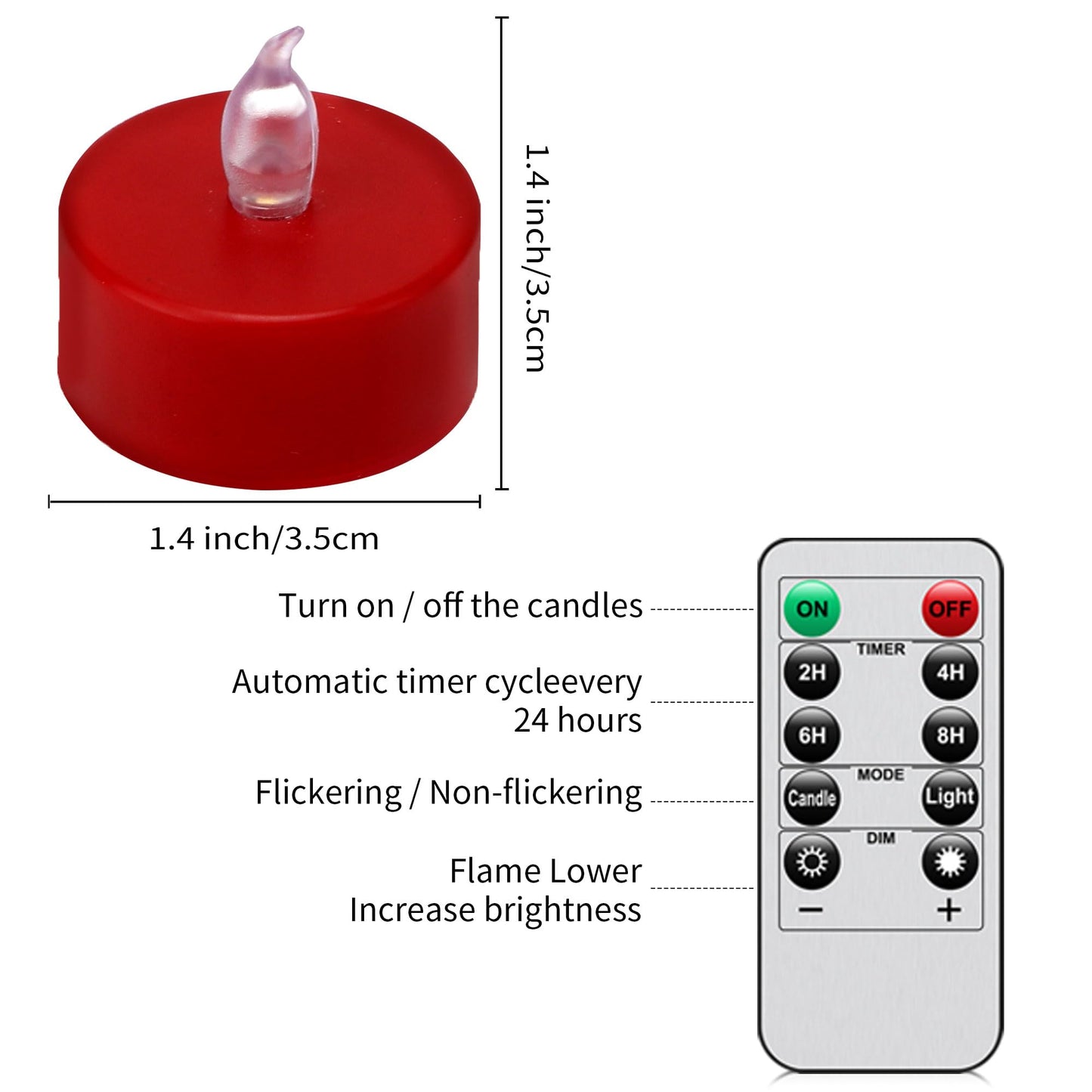 24 Pack Remote Control LED Tea Lights Battery Operated Flameless Candles 5Pcs Realistic and Bright Flickering Long Lasting 400 Hours Electric Candles for Christmas Home Party Wedding Decor (Red)