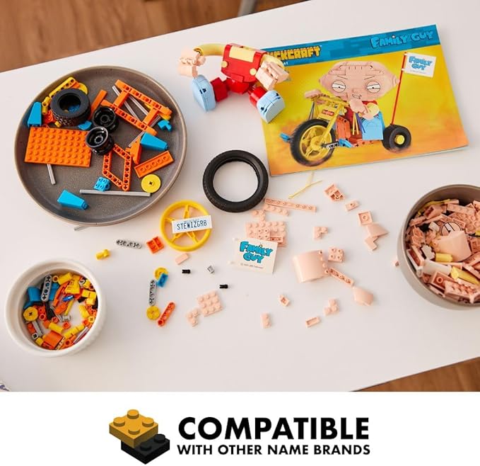 Brickcraft Family Guy Stewie on Trike Building Kit 429 Piece Construction Set Collectible Figure & TV Show Memorabilia Gift for FansKids and Adult Builders Ages 8+ for Display on Desk Shelf or
