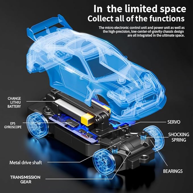 1:43 RC Drift Car D43-01 - 2.4G Full Proportional 4WD Alloy 20KM/H High Speed RC Racing Car with Gyro Silent Bearings Adjustable Speed & Lighting(Q5/Green/D43-01)
