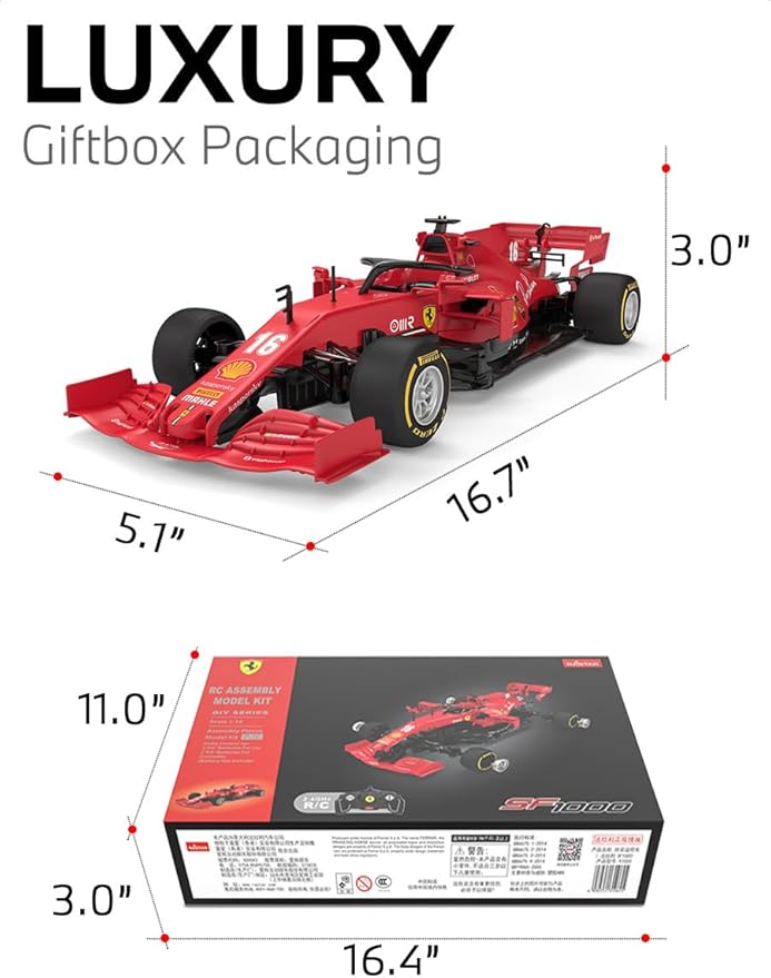 RASTAR 97000 1/16 65PCS Officially Licensed RC Race Car Building Kits for Ferrari SF1000 F1 with Remote Control Motor & DIY Decals for Play & Display - Ideal Gift for F1 Fans Ages 8+