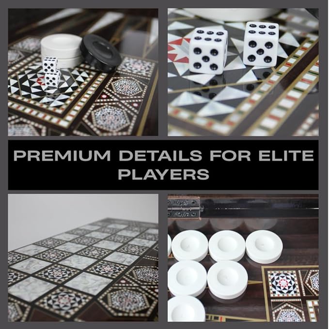 Park&Oz Pearl Premium Turkish Backgammon and Checkers Set 19 Inch Handmade 2 in 1 Wooden Board Game with Glossy Finish Luxury Checkers and Dice Travel Friendly and Foldable