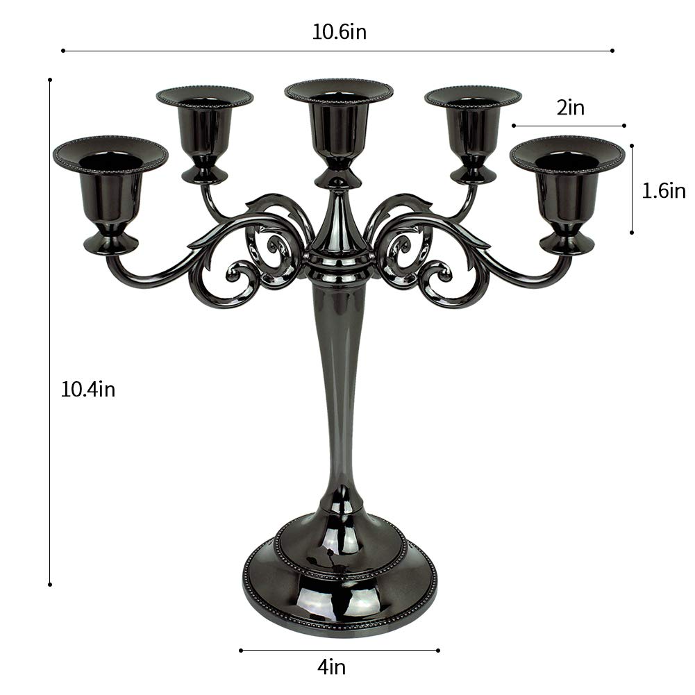 Dorlotou Metal Candelabra 5-Candle 10.1 Inch Tall Candle Holder Stick for Home Wedding Event and Party Festival,Black