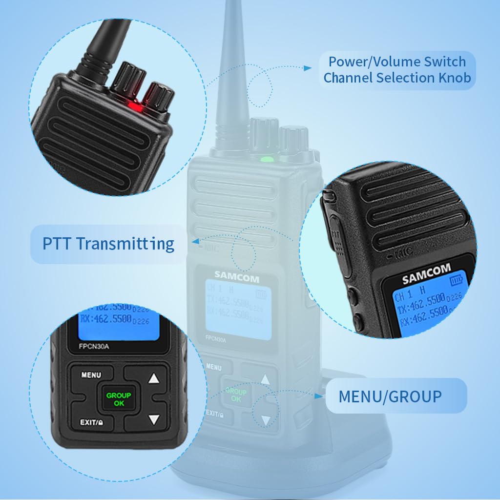 SAMCOM 5W High Power Two Way Radio,Heavy Duty Walkie Talkies for Adults Long Range with Earpieces,Professional UHF 2-Way Radio Rechargeable with 1500mAh Battery and Charger,9 Packs