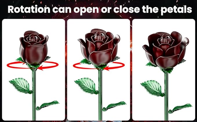 Burgundy Red Rose Bouquet Building Set for Girls & Boys - 12 Pack Botanical Collection Gift for Easter Basket Artificial Flowers Botanical Collection Centerpiece Retro Decor