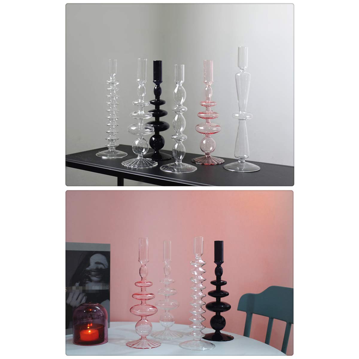 LKXHarleya Glass Candlesticks Holders, Retro Glass Candle Holder for Taper Candle Table Centerpiece Wedding Party Home Decoration, Orange