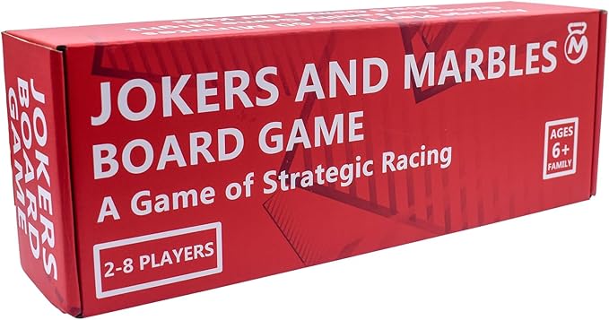 Jokers and Marbles Board Game - Solid Wood Pegs and Jokers Board Game Set for 2-8 Players Double-Sided Painted Family Party Game with 48 Marbles & 4 Card Decks