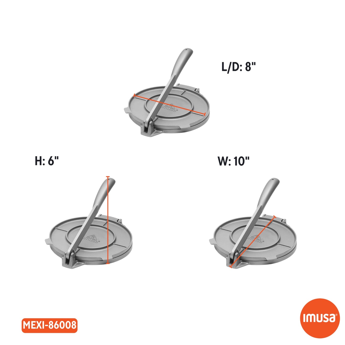 IMUSA USA Tortilla Press, 8 Inch, Silver