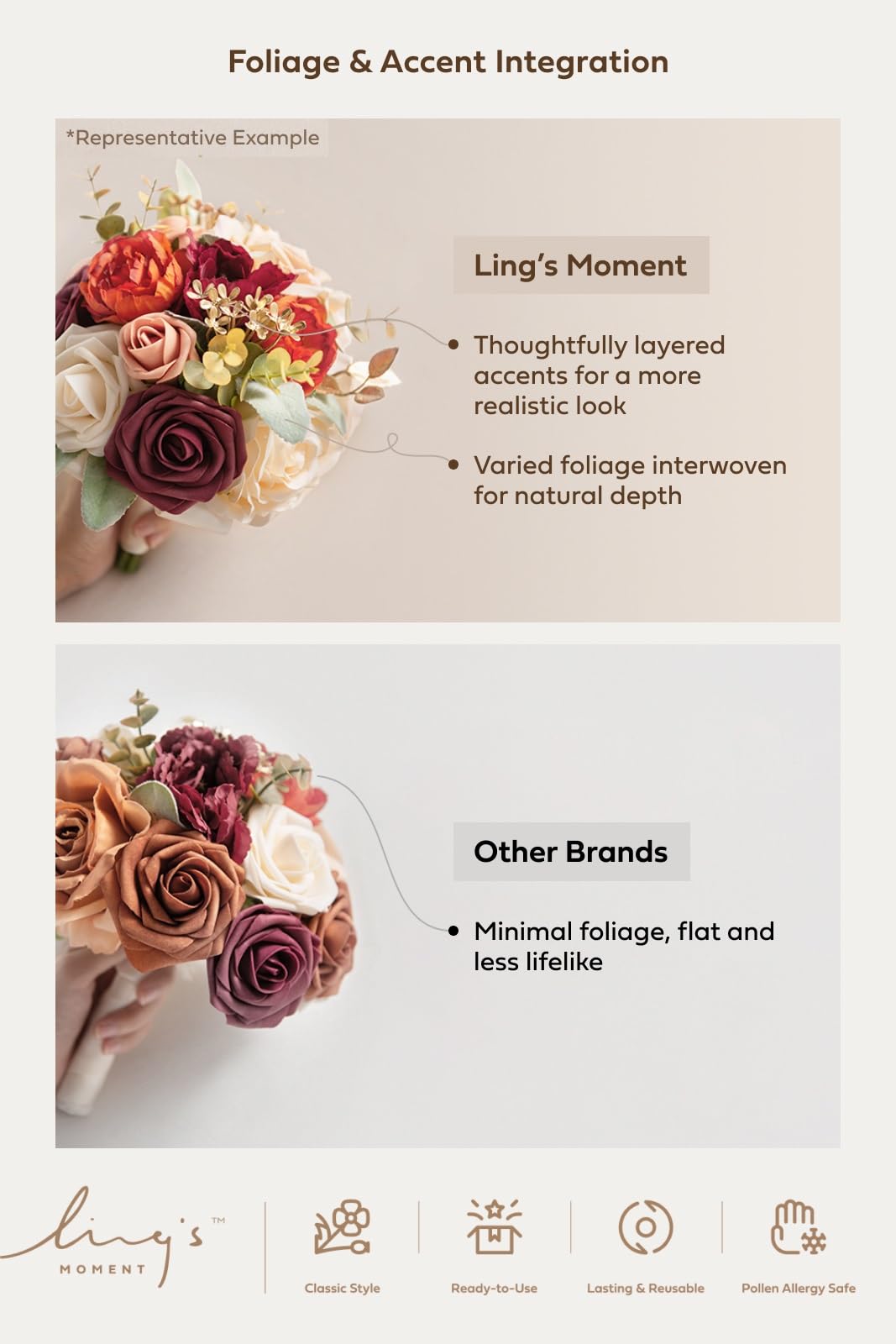 Ling's moment Artificial Flowers Pink Bridesmaid Bouquet Set of 6, Dusty Rose & Mauve Wedding Flowers Bouquets for Bridesmaids, 7 Inch Bridal Bouquets for Bridesmaids, Wedding, Ceremony, Anniversary,