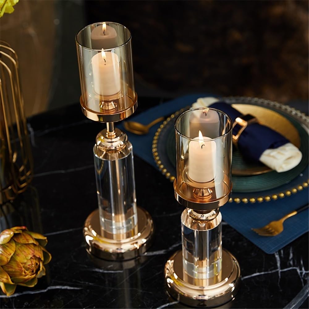Candlesticks Light Luxury Crystal Glass Candlestick Living Room Porch Decoration Home Dining Table Candle Holder Decorative Candle Holder(Small)