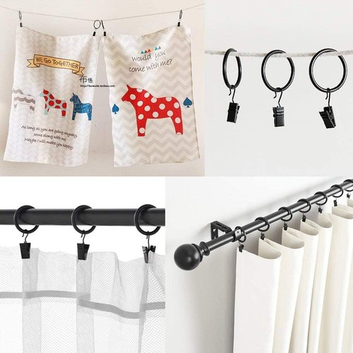 JANYUN 30 Pack Small Heavy-Duty Hook Clip Set Metal Curtain Hangers Clips for Clip Photo Home Decoration Art Craft Display - Black