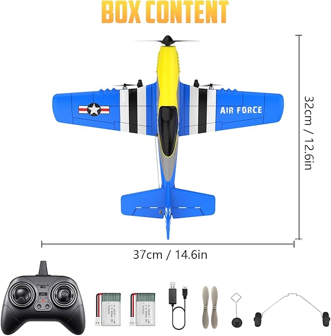 HAWK'S WORK 3 Channel RC Plane P-51D Mustang Remote Control Airplane Ready to Fly 2.4GHz 6-axis Gyro Stabilizer Easy to Fly for Kids & Beginners