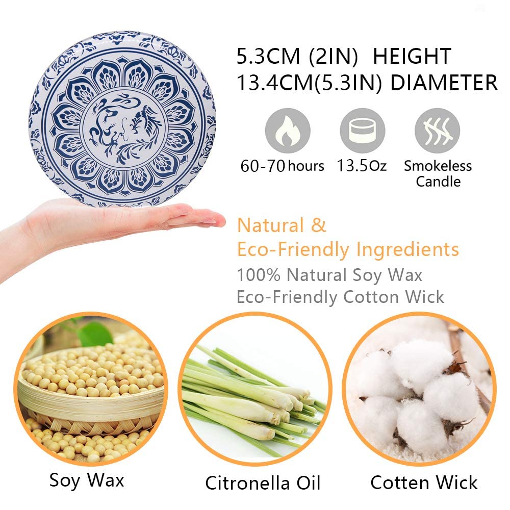 3 Packs Citronella Candle Outdoor, Large 3-Wick 13.5oz Lemongrass Scented Natural Soy Wax Long Burning Candles for Outside Patio Porch
