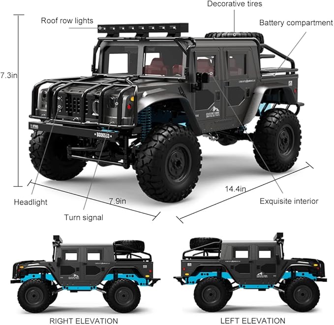 The perseids Remote Control Car Metal Chassis & Drive Shaft 1/12 RC Crawler 4WD Off-Road RTR Truck 2.4GHz Remote Truck with LED Headlights RC car Hobby RC Crawlers for Adult
