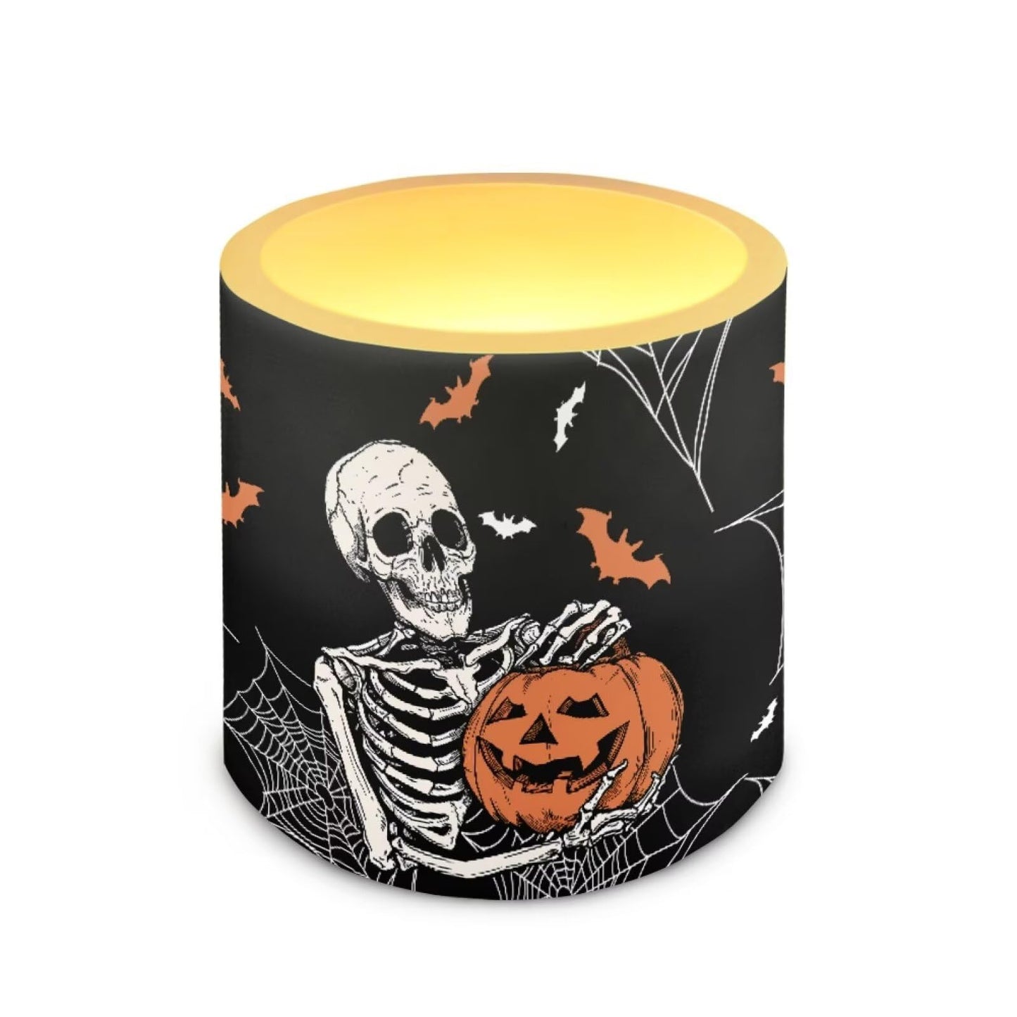 Merkmak Halloween Pumpkin Skeleton Flickering Flameless Candles with Remote Battery Operated Candles with Timer Control LED Pillar Tea Lights for Indoor Outdoor Banquet Party Home Decorations