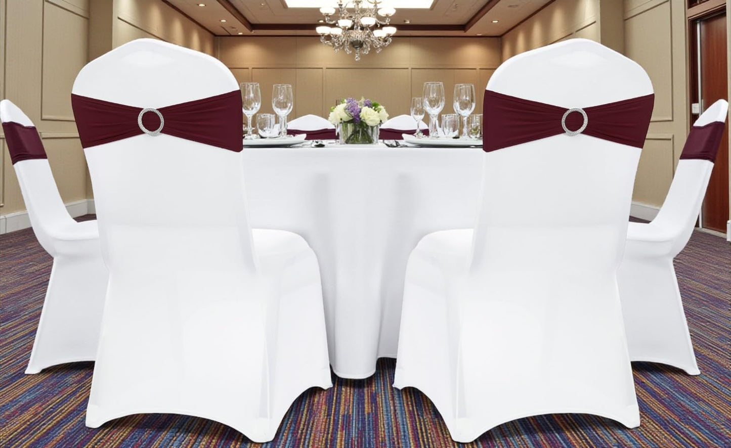MDS Spandex Chair Sashes - Pack of 250 Universal Stretch Bows with Buckle Slider for Wedding Decor - Burgundy