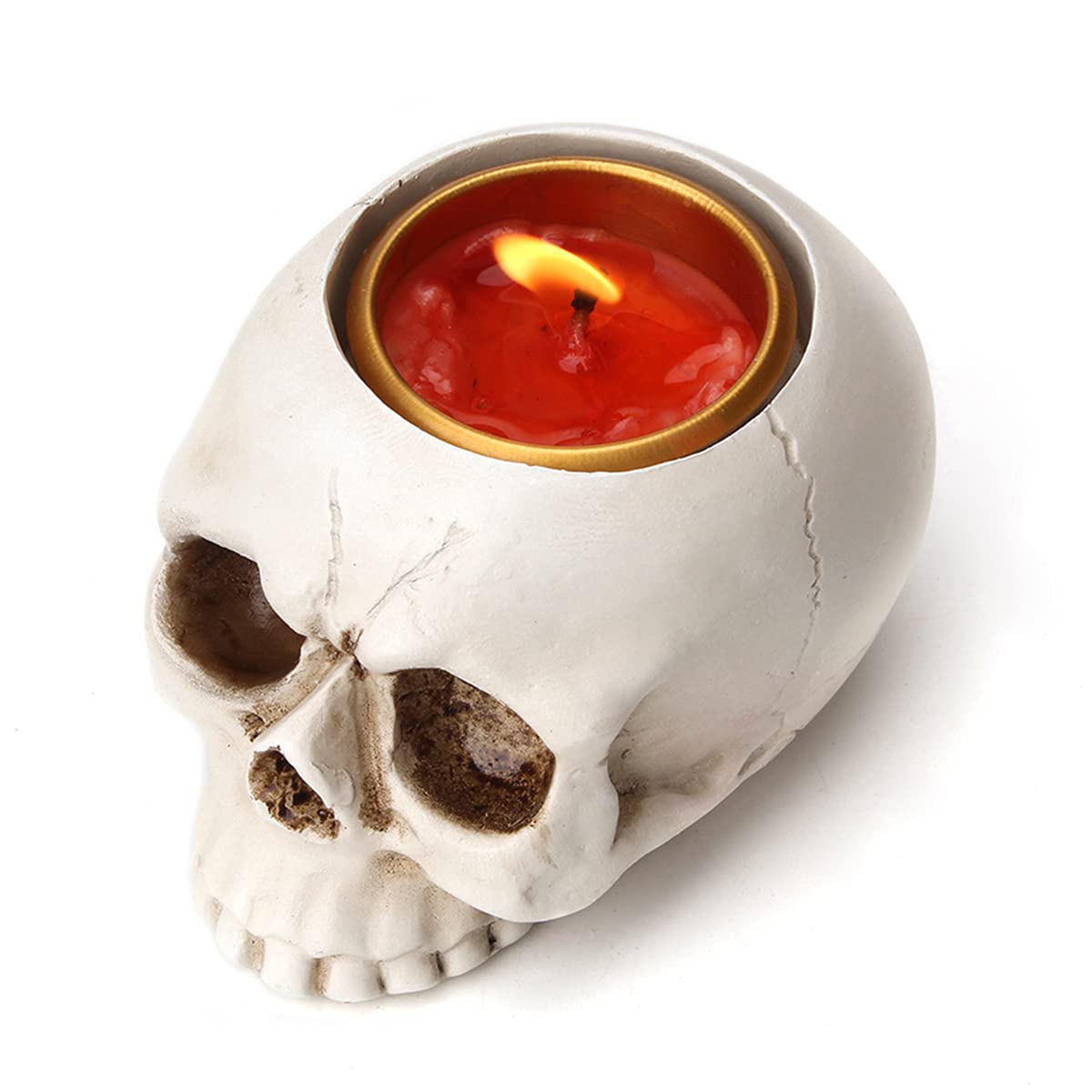 UnionKK Pack of 2 Halloween Decorative Skull Candlestick Holder Resin Skeleton Candle Holder Home Bar Decoration (White 2PCS)