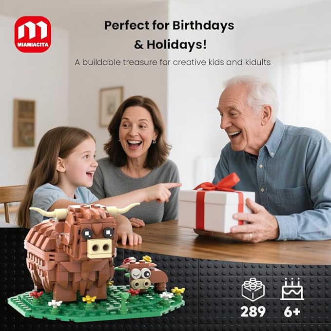 Highland Cow Building Set Farm Animal Toy Brick Kit Creative Scottish Cattle Model for Adults & Kids STEM Educational Gift for Boys & Girls Age 6+