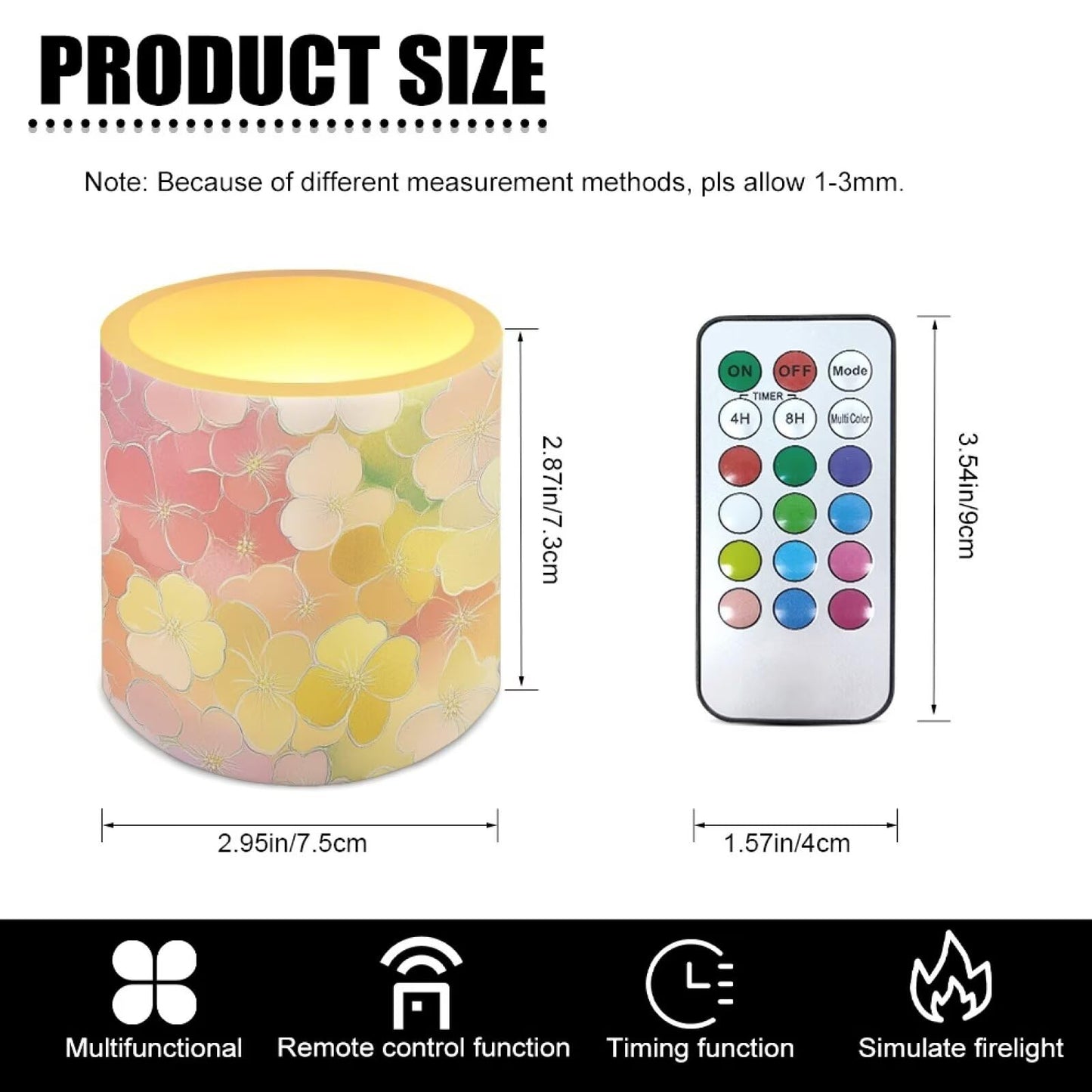 Cozeyat Colorful Floral Flameless Candles 4 Pack Battery Operated with Remote Control Timer LED Pillar Candles Waterproof for Home Patio Beach Garden