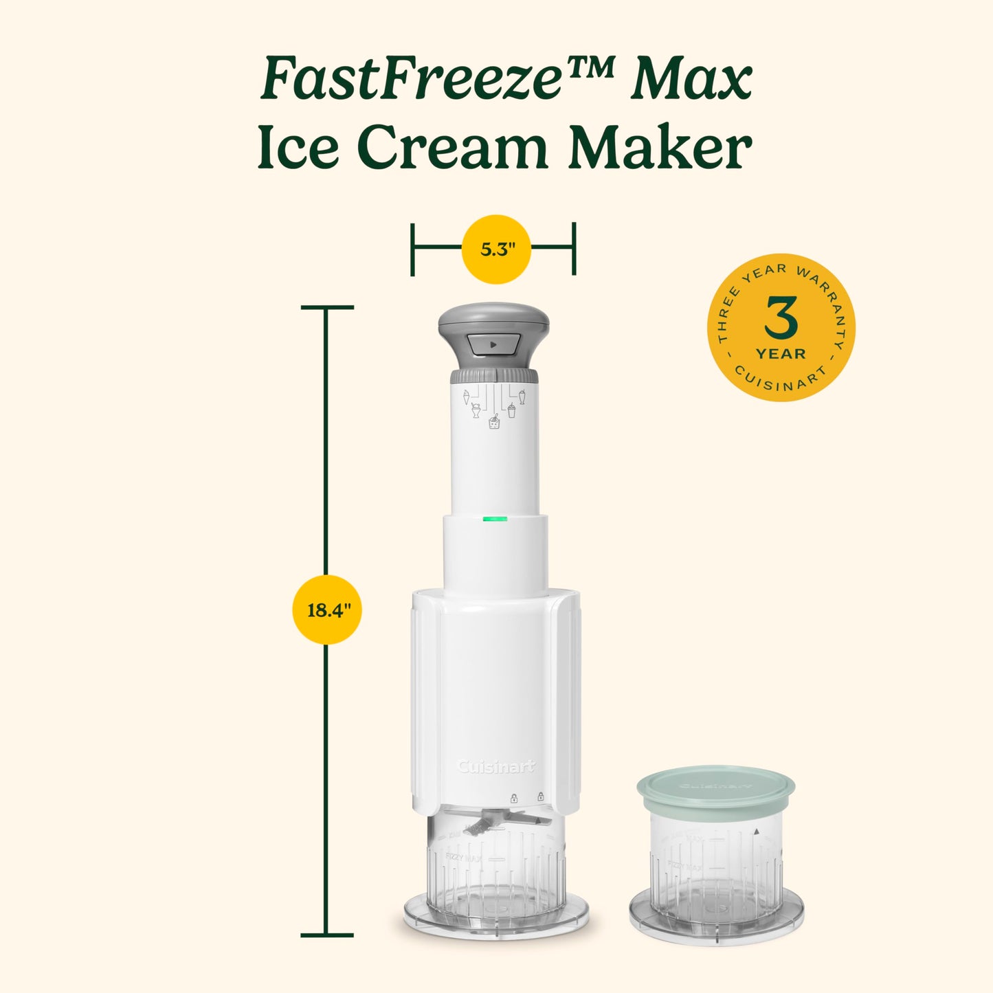 Cuisinart Ice Cream Maker – Cuisinart FastFreeze MAX 5-in-1 Ice Cream, Milkshakes, Slushies, Sorbets and Mix-Ins, Freeze Wand, Two Large 1-Pint Mixing Cups with Lids, Easy to Clean, ICE-FD50