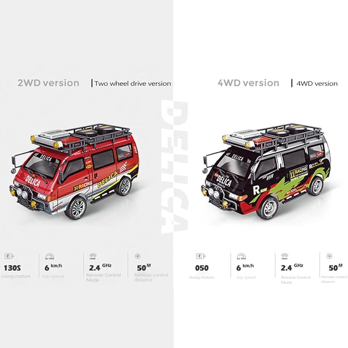 1:24 Scale RC Delica Van with Gearbox & Headlights 2.4Ghz Full Proportional 4WD RC Model Vehicle Remote Control Car for Adults & Hobbyists