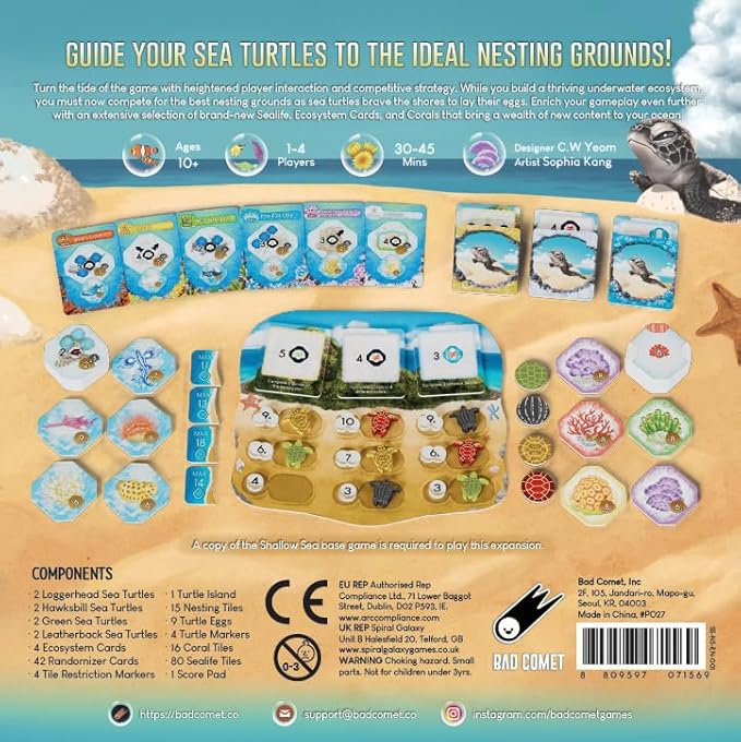 Shallow Sea Board Game – Strategy Tile-Placement Game for Adults & Families | 1–4 Players 30–45 Min Play | Build Coral Reef Ecosystem Ocean Puzzle Game Nature-Inspired (Nesting Season Expansion