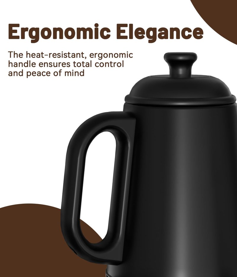 ELTRIKO Gooseneck Electric Kettle, 1L Water Boiler, Pour Over Coffee & Tea, 1000W Fast Heating, Stainless Steel, Auto Shut-Off & Boil-Dry Protection, BPA-Free (Black)