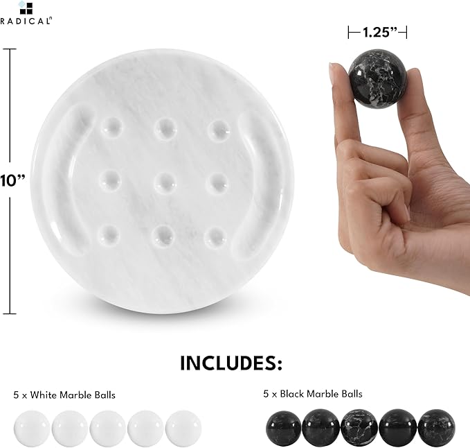 Radicaln Marble Tic Tac Toe Board Game 10 Inches White & Black Handmade Adults Brain Games for Tabletop Ideal Tic Tac Toe Strategy Board Games for Game Night
