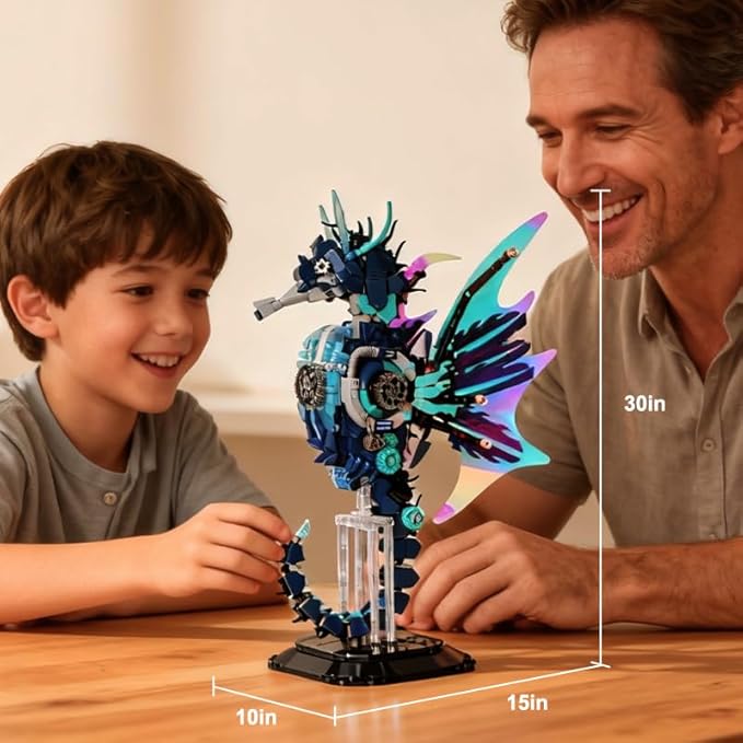 Mechanical Seahorse Building Set Compatible with Lego Model STEM Educational Creative Construction ToyOcean Creature Collector's Item Perfect Office & Home Décor Gift for Boys Ages 8-16 1003pcs
