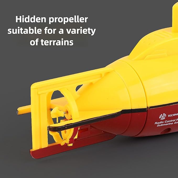 Mini RC Submarine Waterproof Remote Control Boat Underwater Diving Fish Tank Toy for Kids Birthday Gift(Yellow)