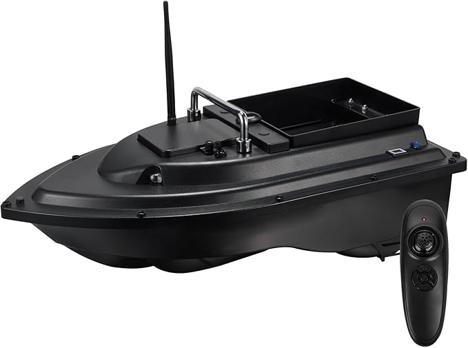 RC Fishing Bait Boat with 2 x 5200mAh Batteries & Carrying Bag 1640FT Remote Range 3.3LB Load Capacity Speed Cruise Night Lights – Remote Control Carp Bait Boat (Black)