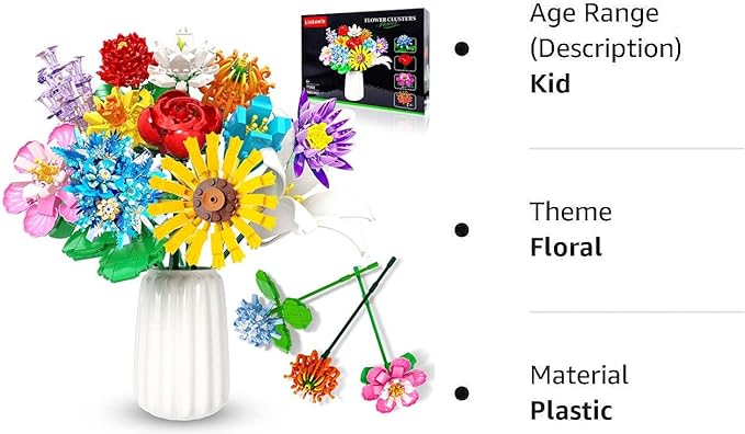 Flower Bouquet Building Set980PCS Creative DIY Plant Bouquet Decoration12 Artificial Flowers Botanical for Adults Women Girls Ages 6+Idea Gifts for Mother's Day Birthdays No Vase