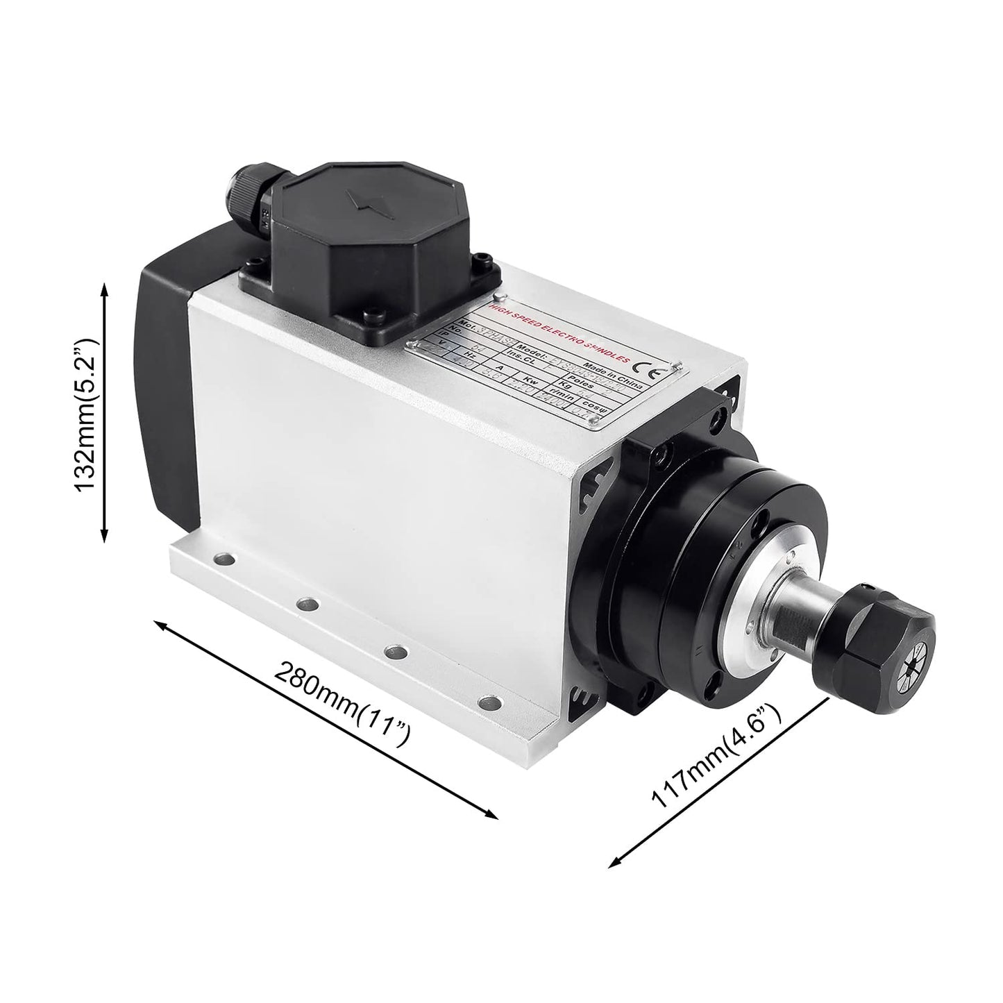 CNC Spindle CNC Motor 110V 2.2KW 2200W ER20 Square Air Cooled Spindle Motor 4 Bearings 24000RPM 400HZ for CNC Router Machine