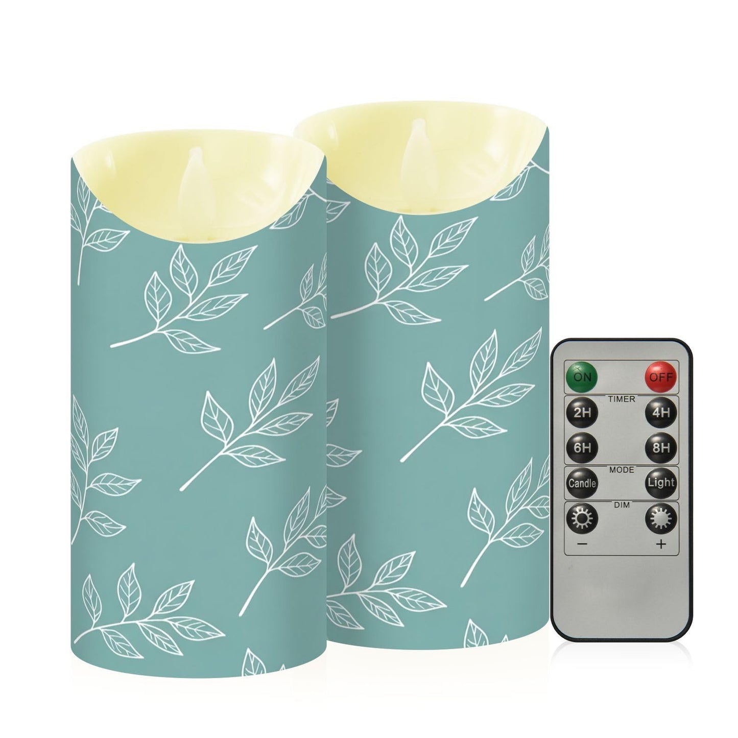 Gravopti White Leaf 2 Pack Flameless LED Pillar Candles with Remote & Timer, Battery Operated, Flickering Wax Candle for Wedding, Romantic Home & Party Decor