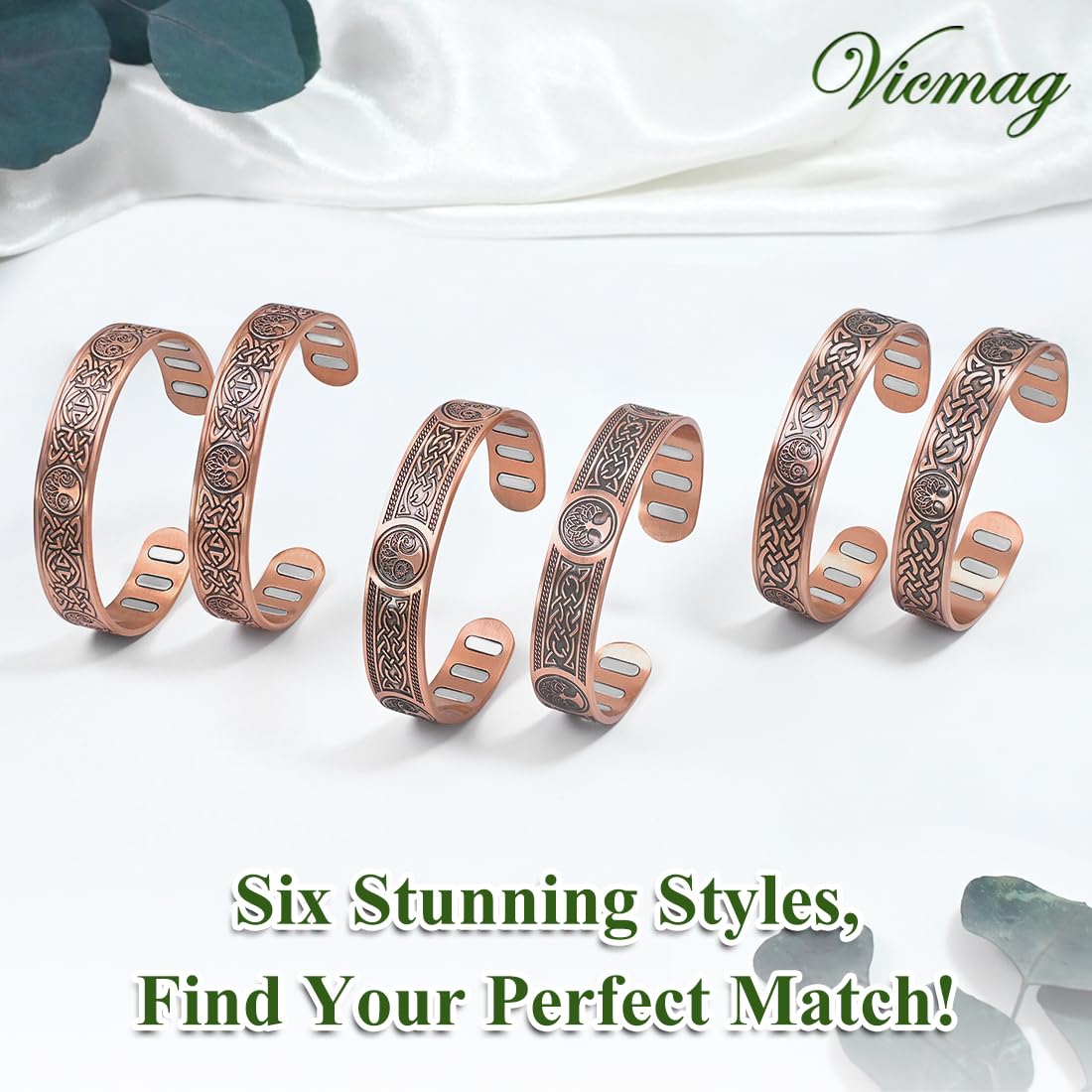 Vicmag Copper Bracelet for Men 9X Strength Magnetic 99% Pure Copper with 5000 Gauss Magnets, Tree of Life Present Box Adjustable(Axe Tree)