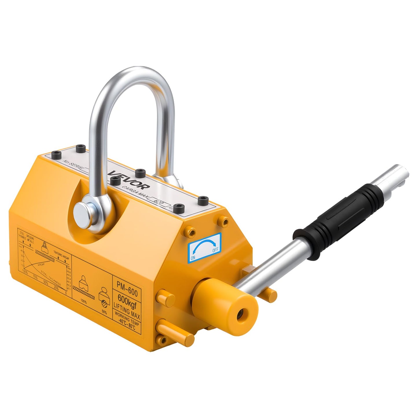 VEVOR Permanent Magnetic Lifter, 1320 lbs Pulling Capacity, Heavy Duty N42 Neodymium Lifting Magnet with Release Handle and Steel Hook, Used in Shop Crane and Hoist, for Lifting Plate Steel, Board