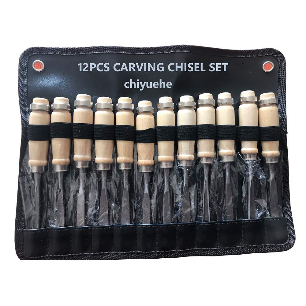 Chiyuehe Professional Wood Carving Chisel Set - 12 Piece Sharp Woodworking Tools w/Carrying Case - Great for Beginners