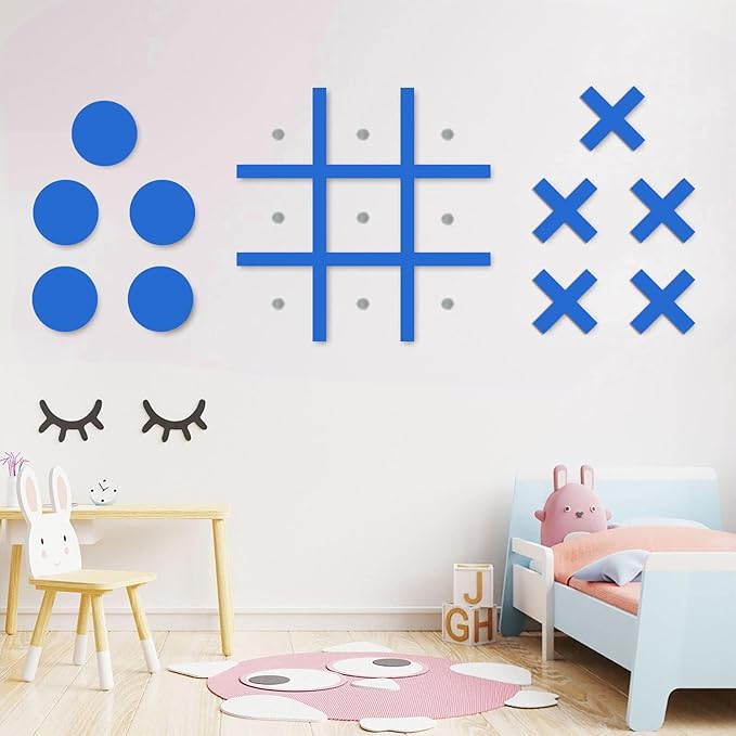 Magnetic Tic Tac Toe Wall-Mount GameGame Room DecorHallway DecorPlayroom DecorModern Wall Decals for Kids RoomClassroom&OfficesBest Gift for Family Friends (Blue)