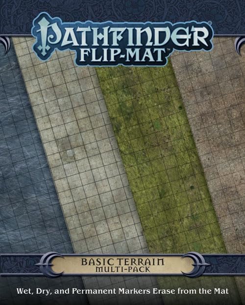 Pathfinder Flip-Mat: Basic Terrain Multi-Pack - 4 Double-Sided Gaming Mats for RPG Tabletop Games - Grassland Stone Street & Water Terrain