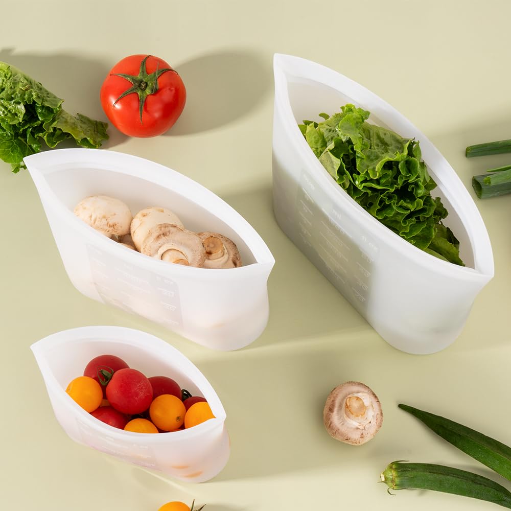 Reusable Storage Bag, 12 Pack 100% Silicone Food Storage Bags Stand Up Silicone Zip Lock Bags for Food Container, Freezer Microwave Oven Dishwasher Safe, 4 Medium 4 Small 4 Extra Small, Translucent