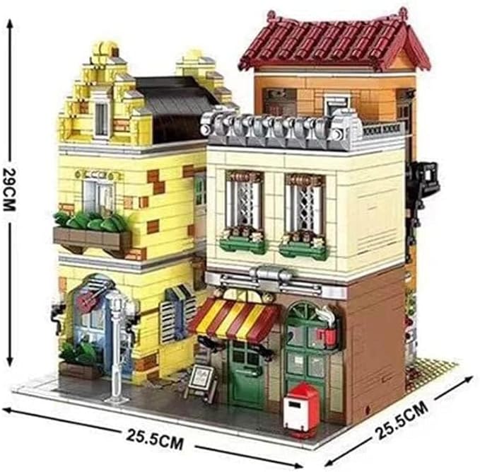 General Jim's Music Store & Coffee Café Street View Modular City Building Block Set 3103 Pieces with Light Kit European Style Architecture Display Model | GJ LMS