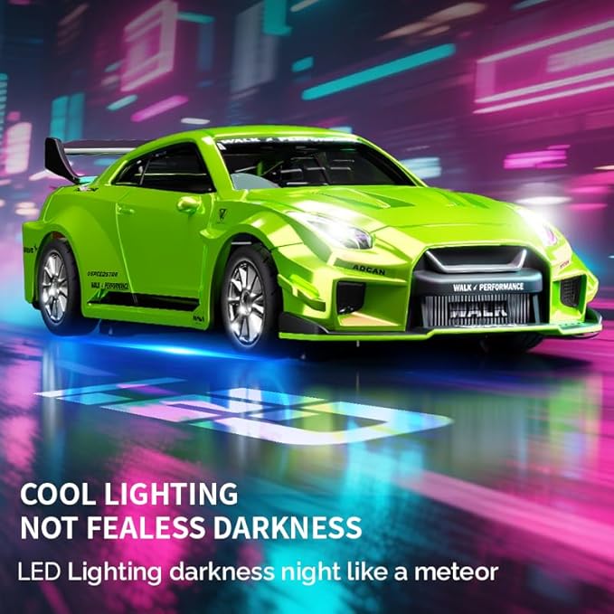 D43-01 1:43 Scale 2.4G Full Proportional 4WD Alloy RC Drift Car with Gyro System Silent Bearings Adjustable Speed & LED Lights for Adults High Speed Remote Control Racing Car
