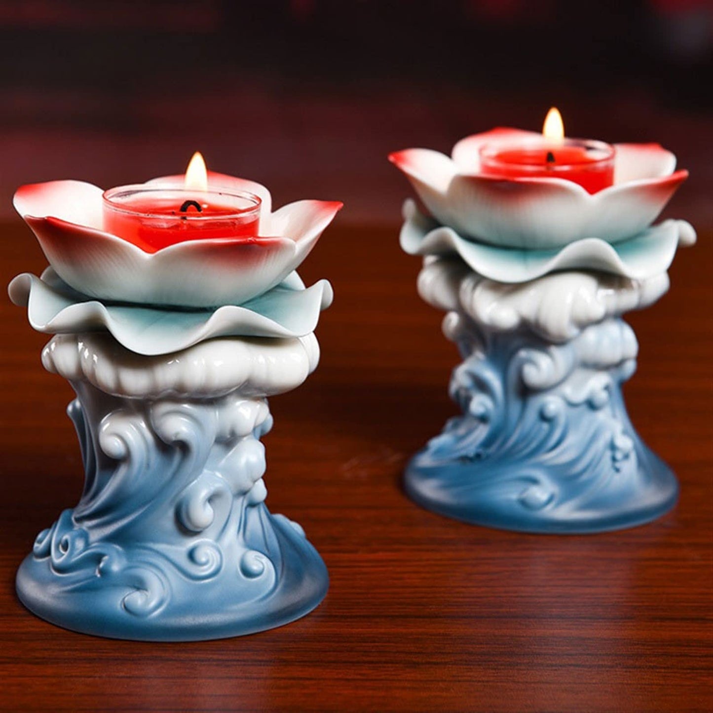 YUHUAWF Candle Holderss Ceramic Lotus Wave Candlestick Table Decoration Decorative Candlestick