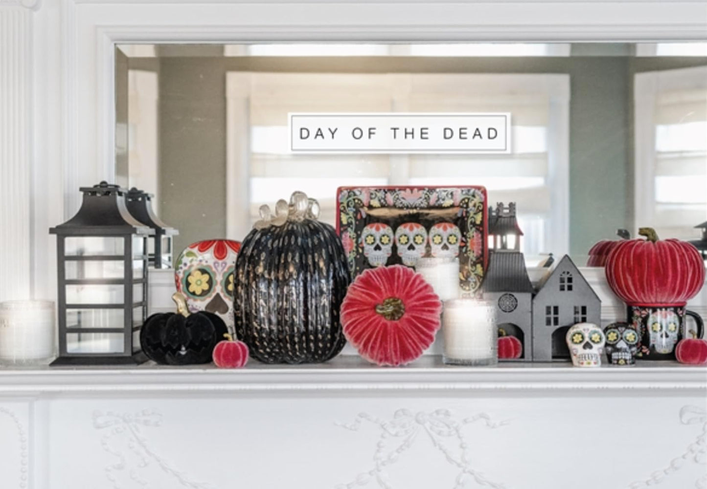 Boston International Halloween Jack-O-Lantern with LED Tabletop Mantel Shelf Fall Autumn Decorations for Home, Large, Black Flocked Velvet
