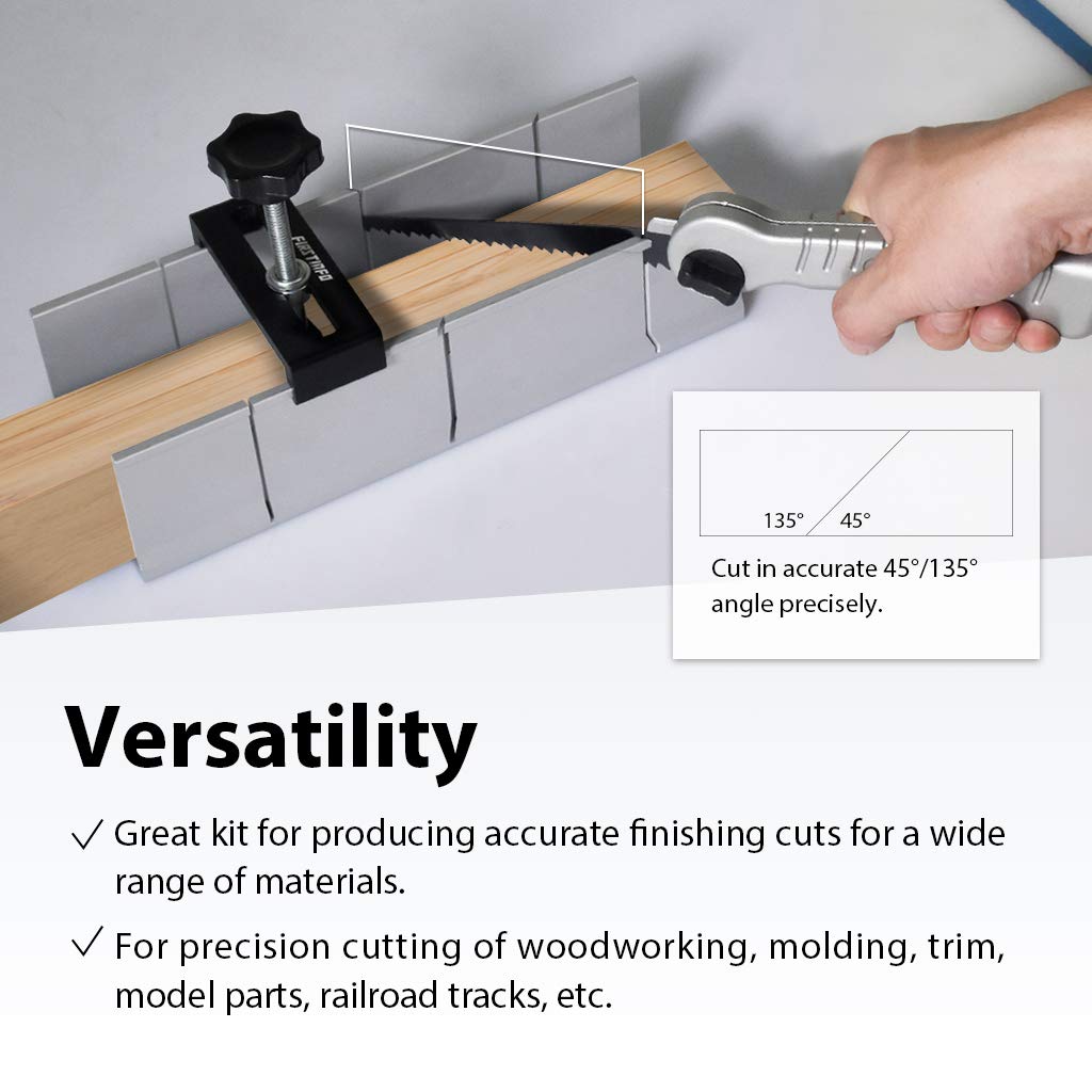 FIRSTINFO H5441 Metal Aluminum Miter Box 9.8 Inch Mitre Box for Manual Saw for Hand Saw 3 Cutting Angles with Fixable Screw