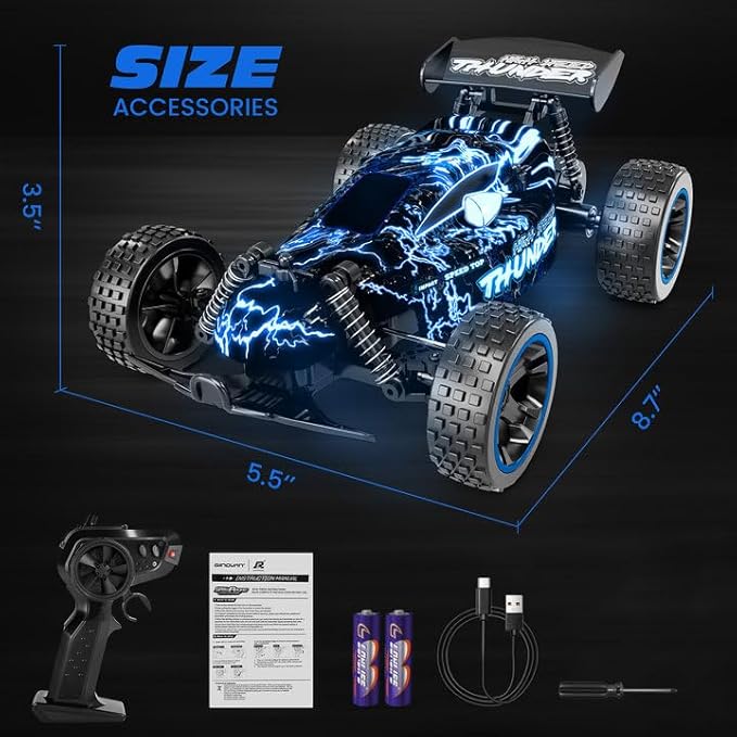 Tecnock RC Cars for Kids 1:18 Scale 2WD RC Car with LED Lights 2.4GHz Remote Control Car with USB-C Easy Charging & 50 Mins Playtime Toys Gifts for Boys & Girls Ages 8-12